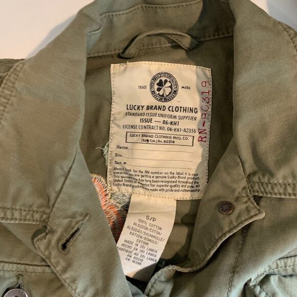 Lucky Brand Jacket Womens S Small Cotton Embroidered Floral Button Up Military - Picture 8 of 12